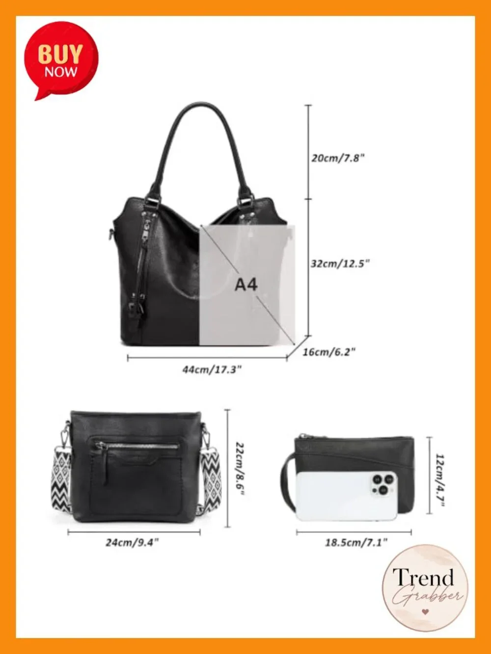 Large Faux Leather Tote Handbag Set with Wallet and Crossbody